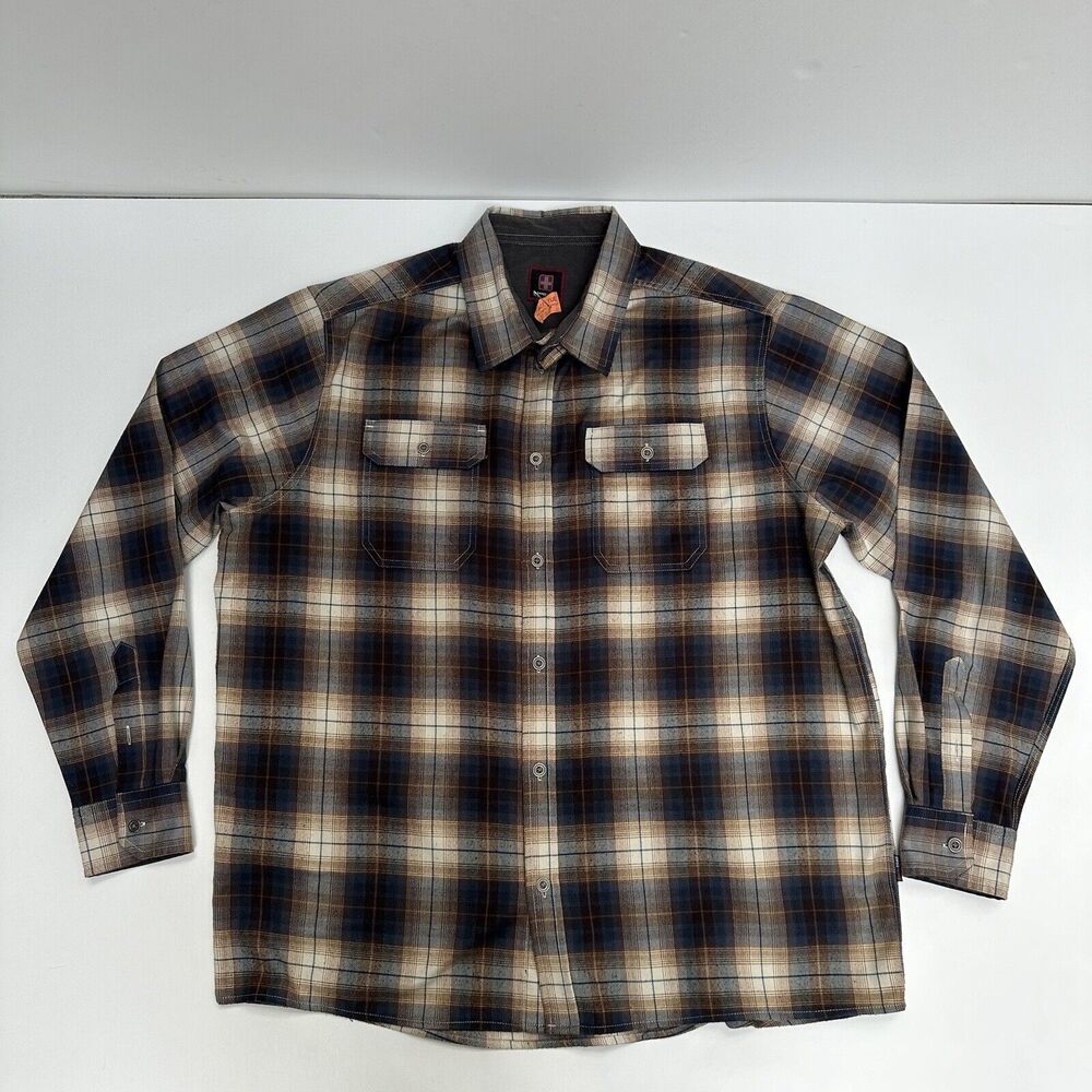 Swiss Tech Button Front Shirt Mens Sz XL Mambo Brown Plaid SM47Y118